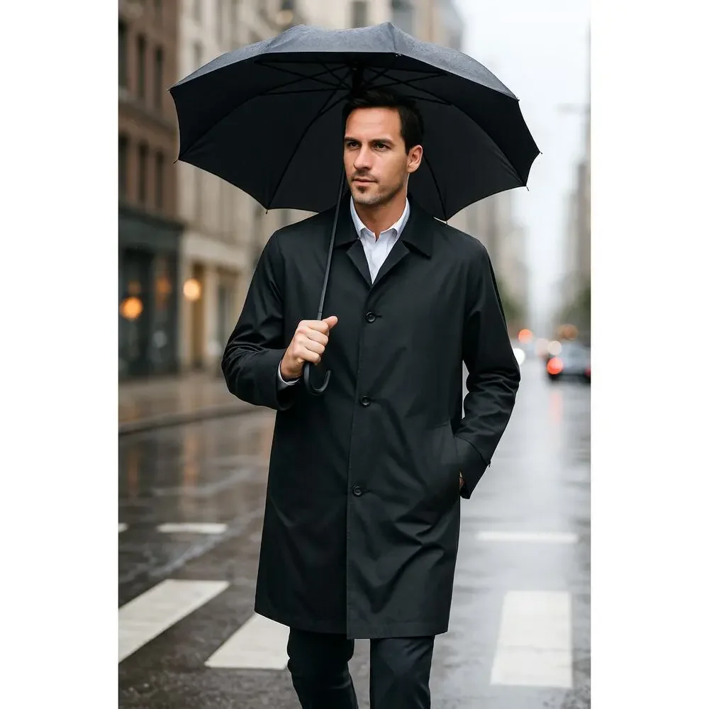 Cole Haan Men's Black Lightweight Trench Coat Size XL Water Resistant Button